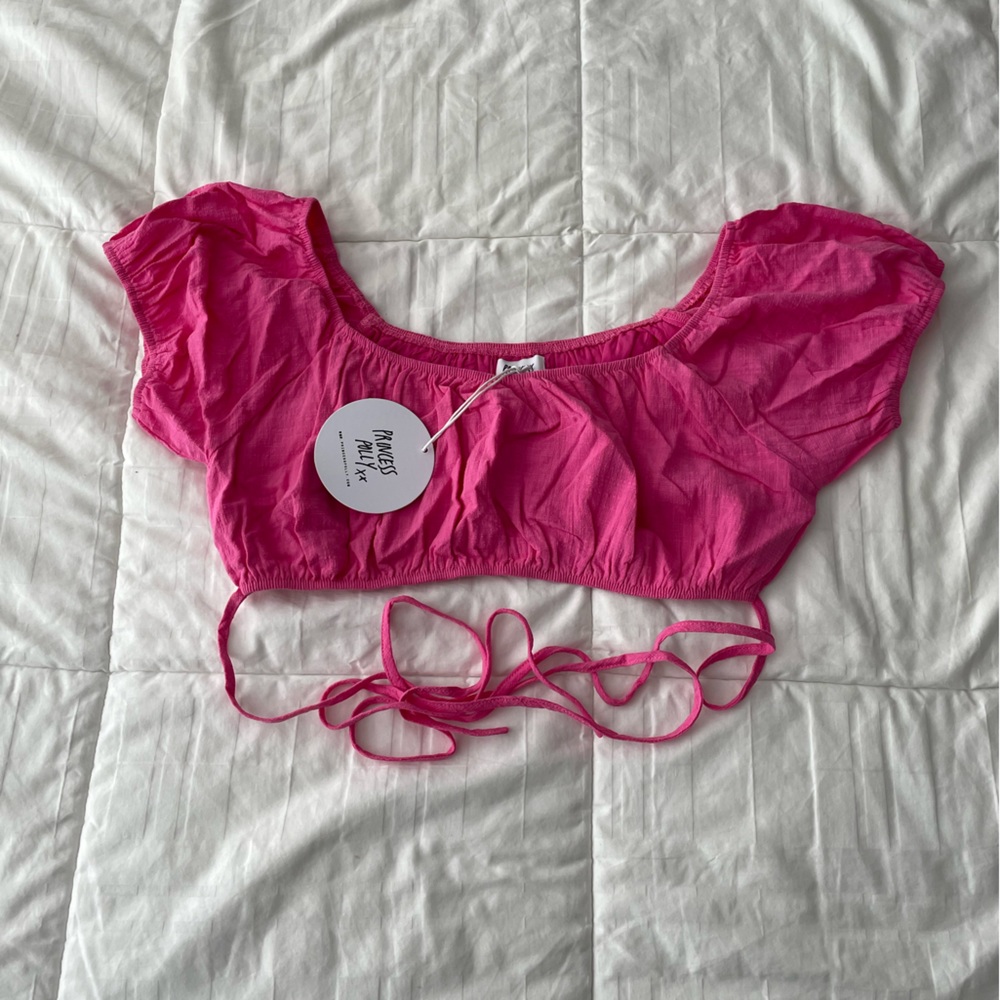 NWT Princess Polly Pink Off the Shoulder Tied Crop Top - Picture 2 of 6